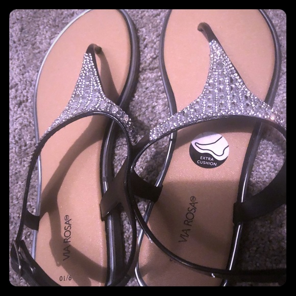 via rosa Shoes - NWOT Via Rosa Sandals with gems and black straps via rosa Shoes - NWOT Via Rosa Sandals with gems and black straps